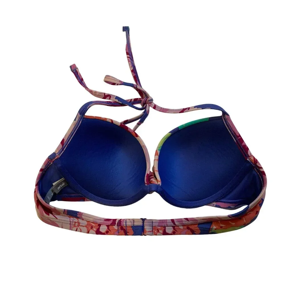 Aerie Padded Push Up Bikini Top Colorful Flowers Size 34A